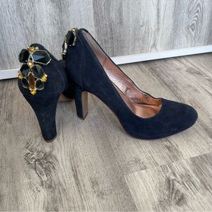 Anthropologie Miss Albright Blue Suede Bedazzled Heels Pumps Women's 9.5 Gems